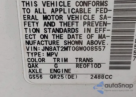 2016 Nissan Rogue S из США, поврежденный, VIN JN8AT2MT0GW008557